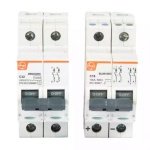 EXORA Combo MCBs 16A DP 240V AC 10kA C Curve 16A DP 500V DC 10kA C Curve L T sc223216 solar mcbs ac 32a dp dc 16a 500v front