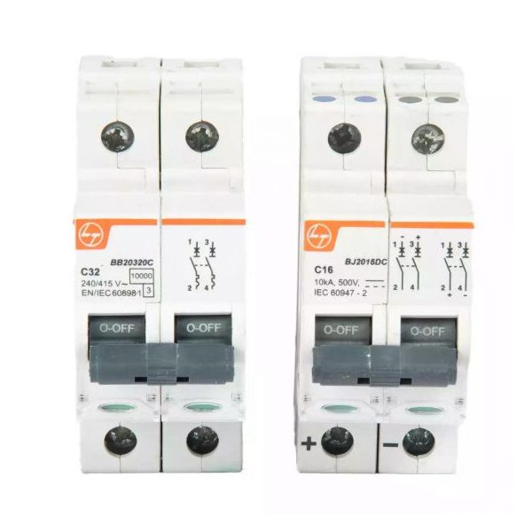 EXORA Combo MCBs 16A DP 240V AC 10kA C Curve 16A DP 500V DC 10kA C Curve L T sc223216 solar mcbs ac 32a dp dc 16a 500v front