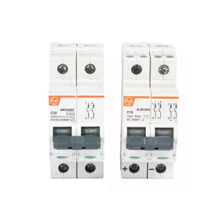 EXORA Combo MCBs 16A DP 240V AC 10kA C Curve 16A DP 500V DC 10kA C Curve L T sc223216 solar mcbs ac 32a dp dc 16a 500v front