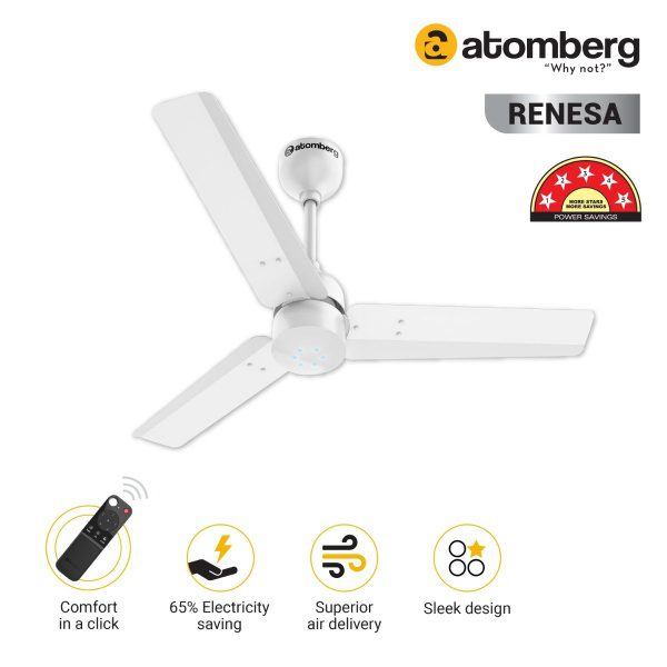 Atomberg Renesa 900 mm BLDC Ceiling Fan with Remote Control LED Indicators White white2 1