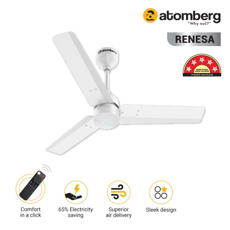 Atomberg Renesa 900 mm BLDC Ceiling Fan with Remote Control LED Indicators White white2 1