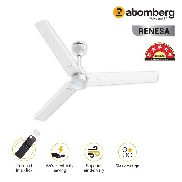 Atomberg Renesa 1200 mm BLDC Ceiling Fan with Remote Control LED Indicators White white2 1 1