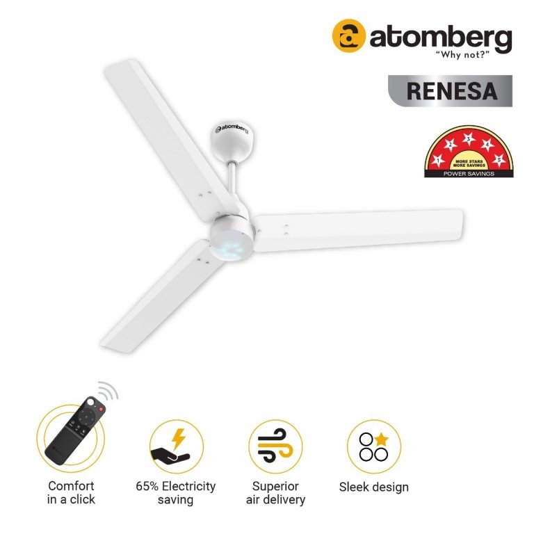 Atomberg Renesa 1200 mm BLDC Ceiling Fan with Remote Control LED Indicators White white2 1 1