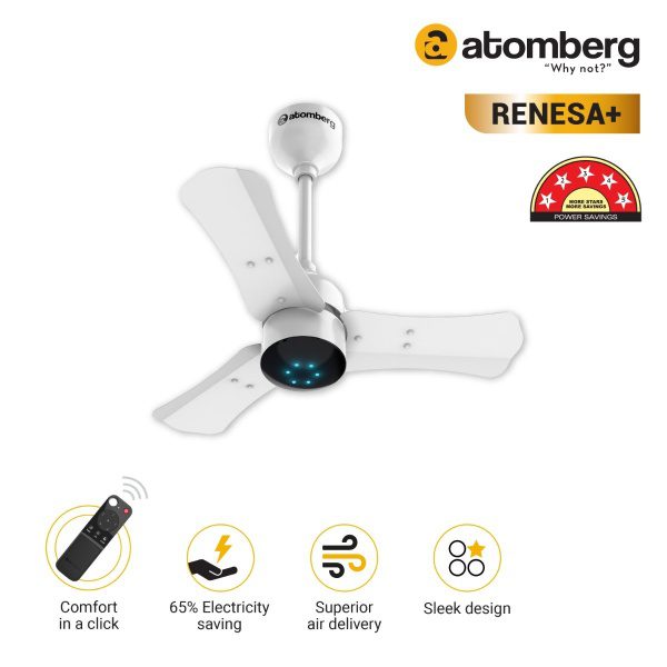 Atomberg Renesa 600 mm BLDC Ceiling Fan with Remote Control LED Indicators Pearl White white2 1 2