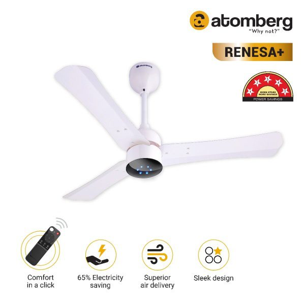 Atomberg Renesa 900 mm BLDC Ceiling Fan with Remote Control LED Indicators Pearl White white2 2