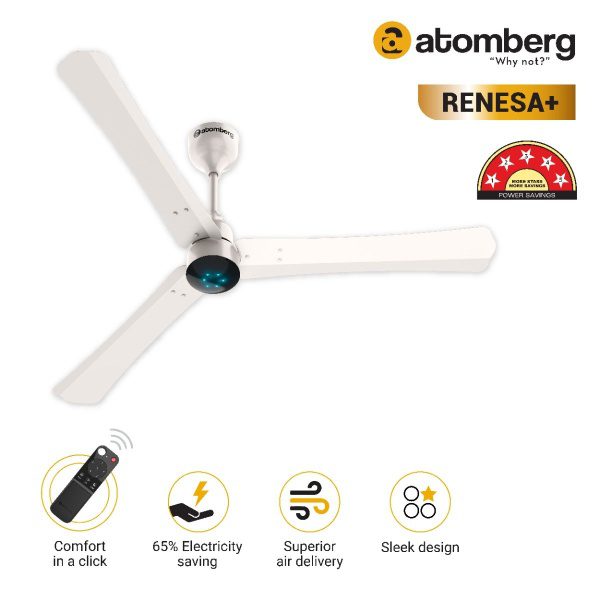 Atomberg Renesa 1200 mm BLDC Ceiling Fan with Remote Control LED Indicators Pearl White white2 3