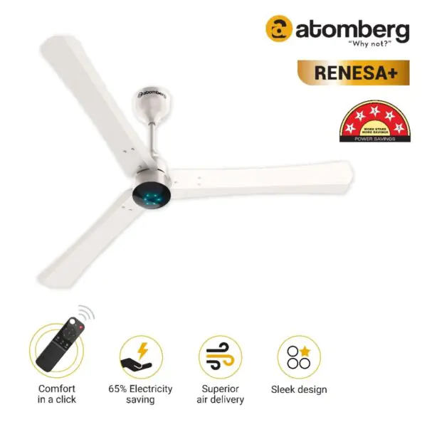 Atomberg Renesa 1200 mm BLDC Ceiling Fan with Remote Control LED Indicators Pearl White white2 3