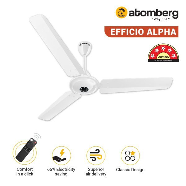 Atomberg Efficio Alpha 1200 mm BLDC Ceiling Fan with Remote Control LED Indicators Gloss Black white2 3 2