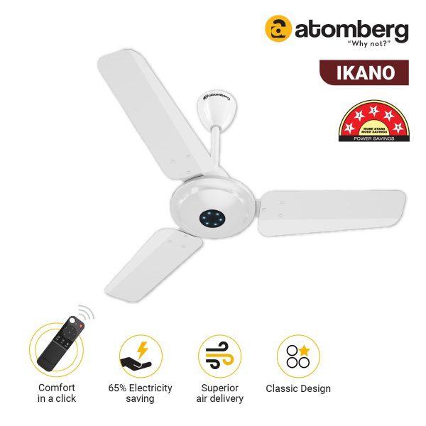Atomberg Ikano 900 mm BLDC Ceiling Fan with Remote Control LED Indicators Gloss Ivory white2 3 3 1