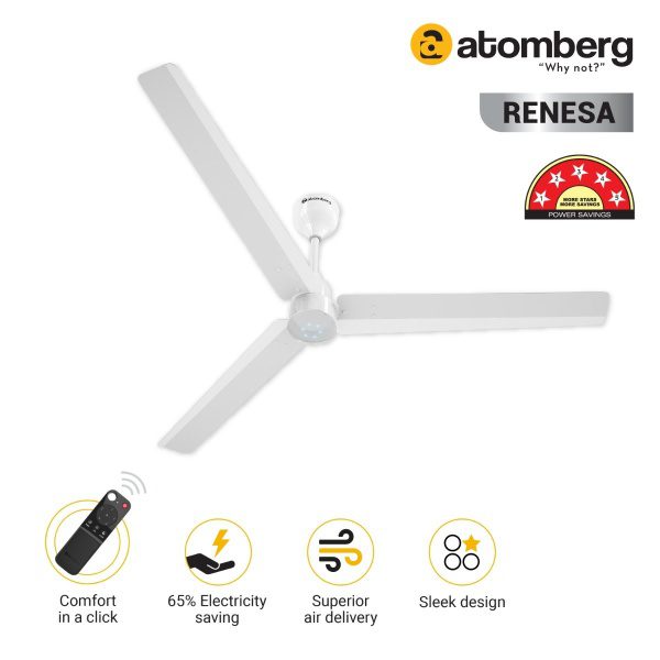 Atomberg Renesa 1400 mm BLDC Ceiling Fan with Remote Control LED Indicators White white 2 1