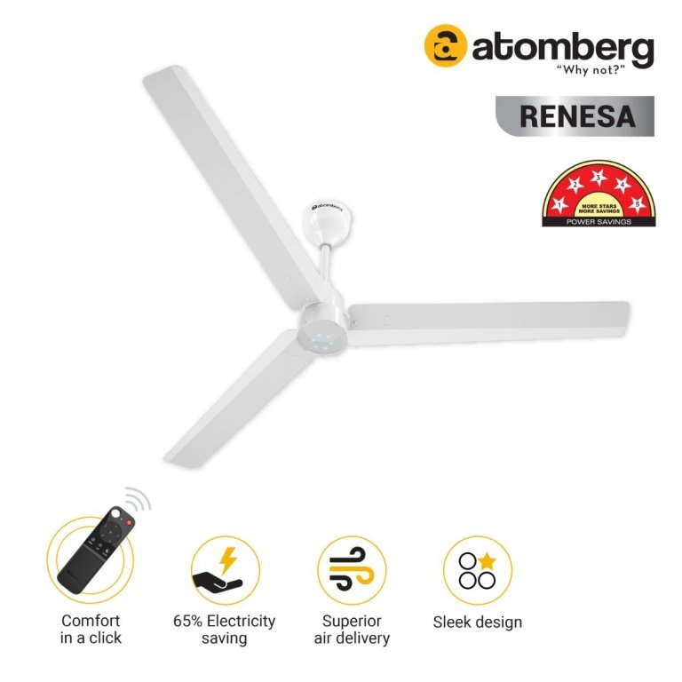 Atomberg Renesa 1400 mm BLDC Ceiling Fan with Remote Control LED Indicators White white 2 1