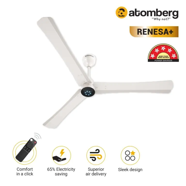 Atomberg Renesa 1400 mm BLDC Ceiling Fan with Remote Control LED Indicators Pearl White white 2 1 1