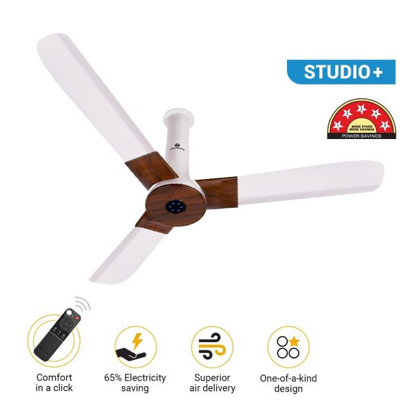 Atomberg Studio 1200 mm BLDC Ceiling Fan with Remote Control LED Indicators White Teakwood white wood 2