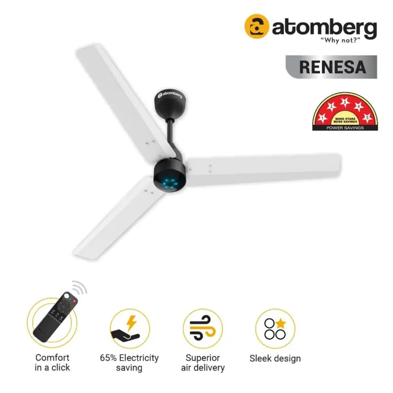 Atomberg Renesa 1200 mm BLDC Ceiling Fan with Remote Control LED Indicators White Black whiteblack2 1 1