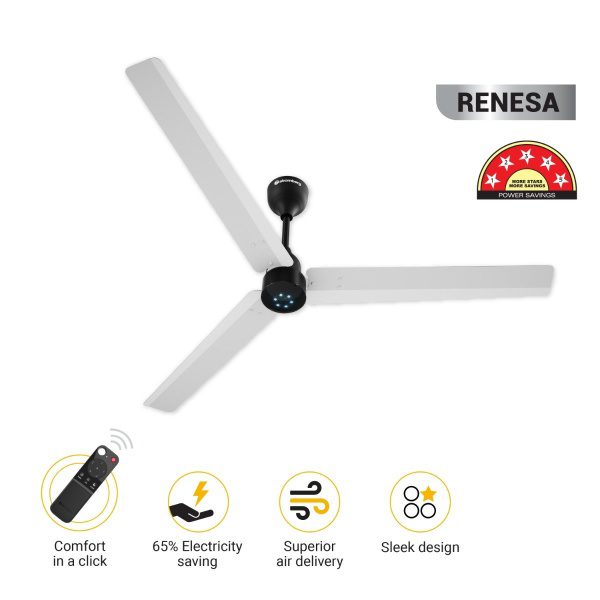 Atomberg Renesa 1400 mm BLDC Ceiling Fan with Remote Control LED Indicators White Black whiteblack 2