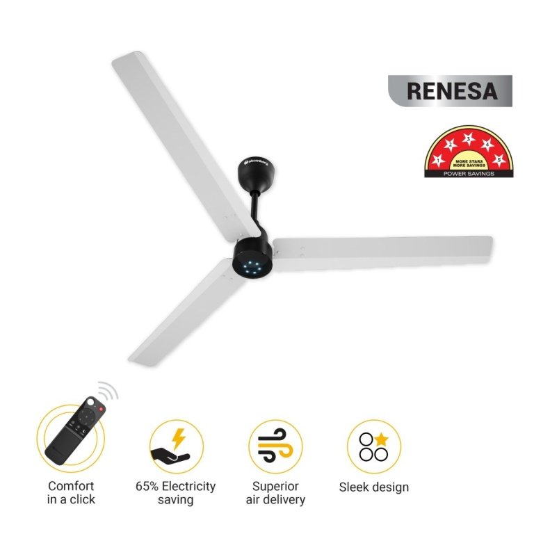 Atomberg Renesa 1400 mm BLDC Ceiling Fan with Remote Control LED Indicators White Black whiteblack 2