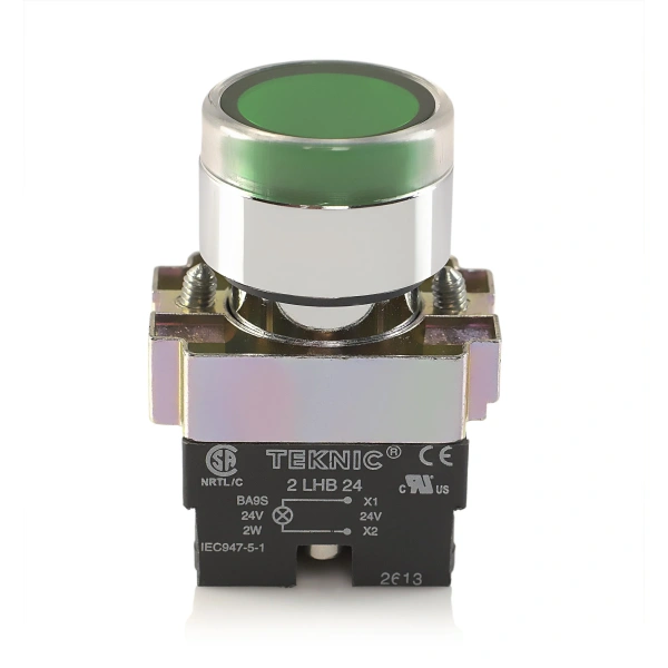 Teknic Illuminated Flush Push Button Green 2ALF3LB 24V 2alrf3l