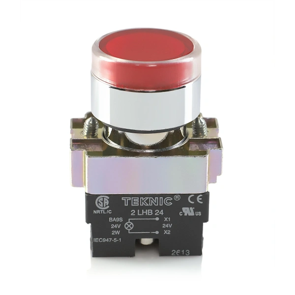 Teknic Illuminated Flush Push Button Red 2ALF4LB 24V 2alrf4l