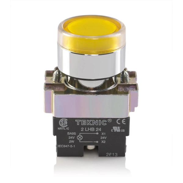 Teknic Illuminated Flush Push Button Yellow 2ALF8LB 24V 2alrf8l