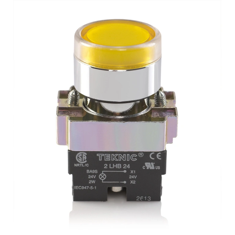 Teknic Illuminated Flush Push Button Yellow 2ALF8LB 24V 2alrf8l