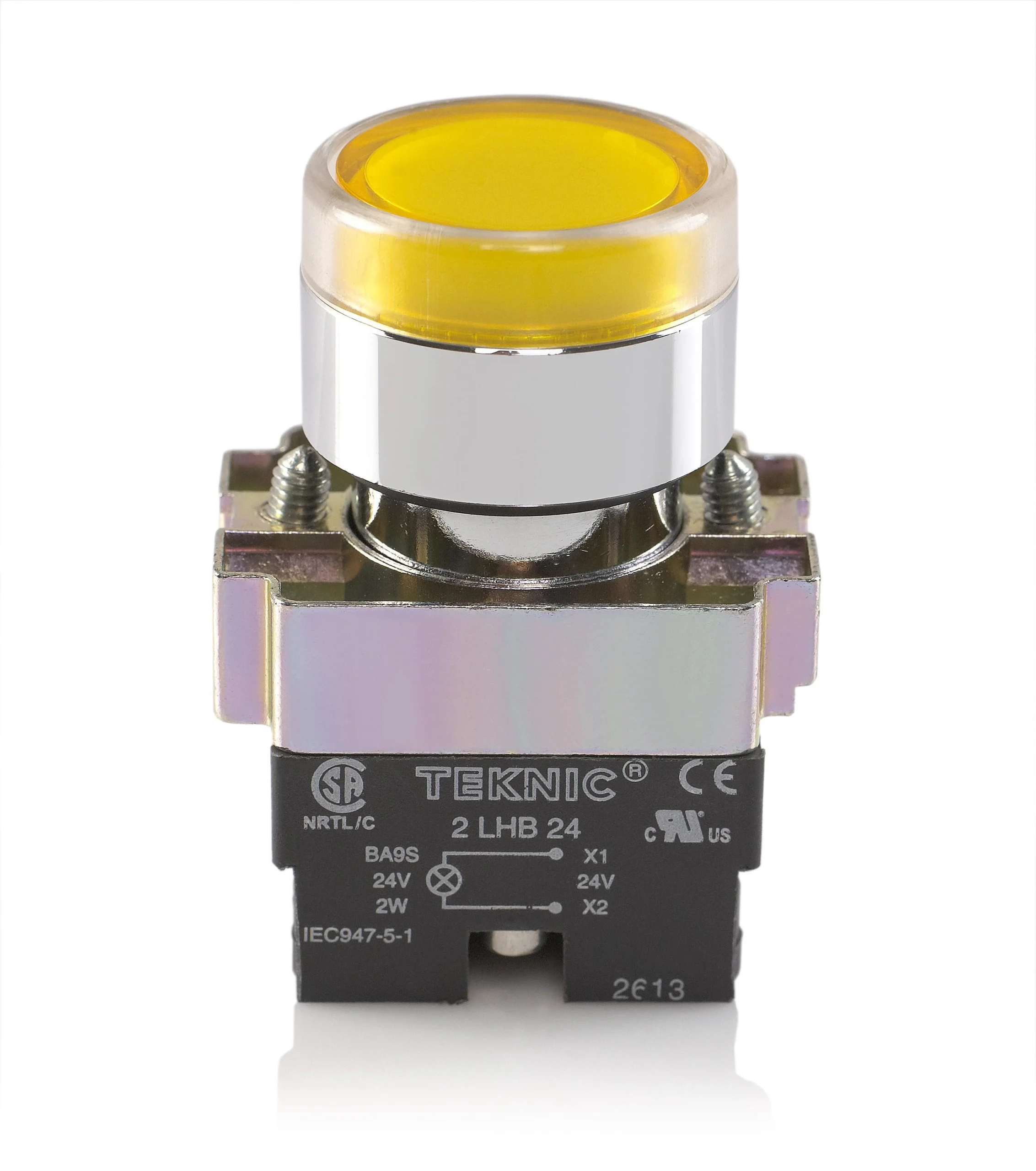 Teknic 2ALRF8L 230V Yellow Illuminated Flush Push Button