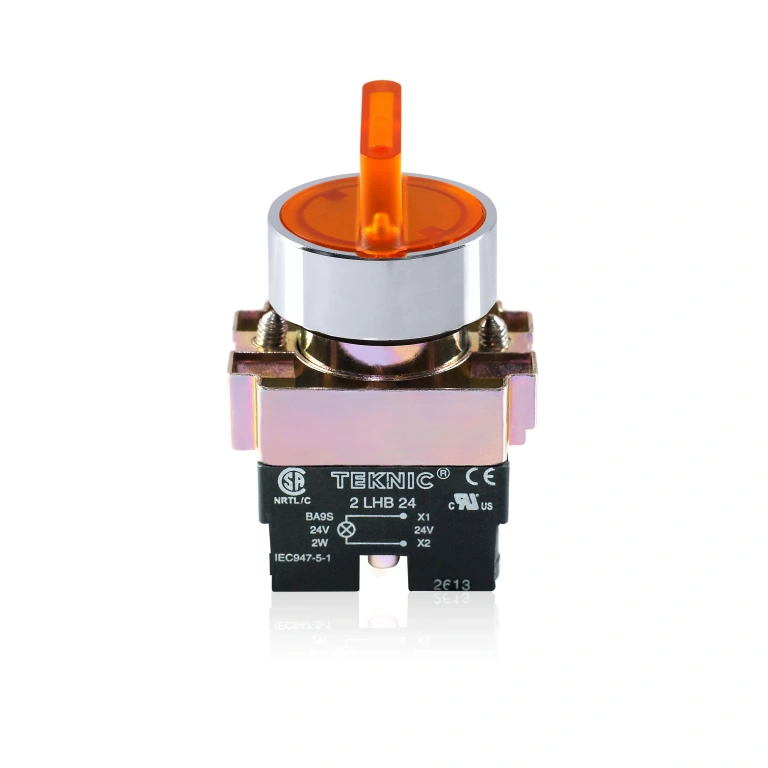 Teknic 3 Position illuminated selector Switch Spring Return Right with LED Bulb Amber 2ASL5LB-3PSRR 24V 2aslr5l 2p