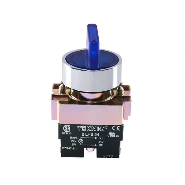 Teknic 3 Position illuminated selector Switch Spring Return Right with LED Bulb Blue 2ASL6LB-3PSRR 24V 2aslr6l 2p