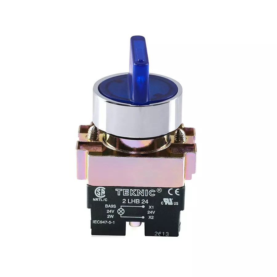 2ASLR6L-2P Teknic 3 Position illuminated selector Switch Spring Return Right with LED Bulb Blue 2ASL6LB-3PSRR 24V 2aslr6l 2p