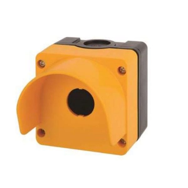 Teknic 1 WAY PLASTIC CONTROL STATIONS WITH YELLOW COVER BLACK HOUSING WITH INTEGRAL CANOPY 6018a10