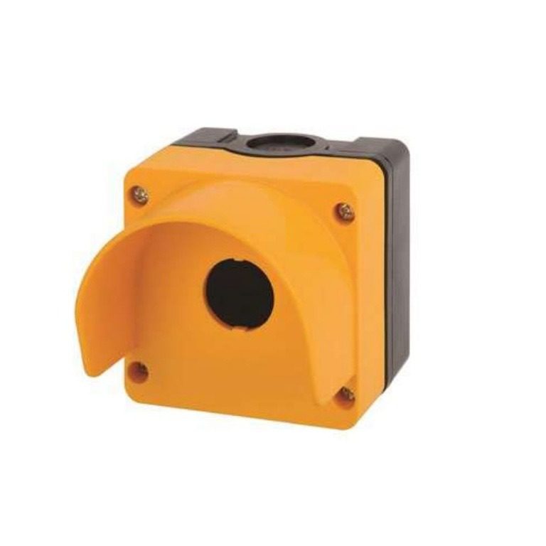 Teknic 1 WAY PLASTIC CONTROL STATIONS WITH YELLOW COVER BLACK HOUSING WITH INTEGRAL CANOPY 6018a10