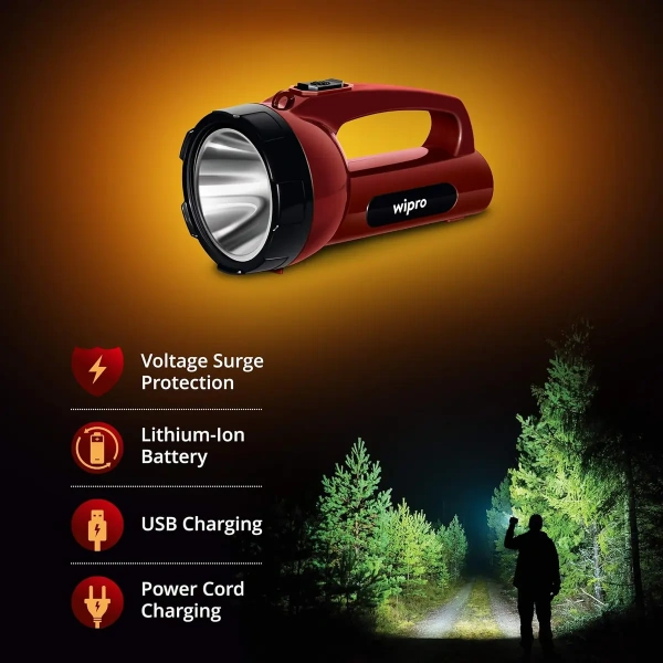 Wipro Emerald Plus Rechargeable Emergency Torch 2 Level Brightness, 5W CL0008 cl