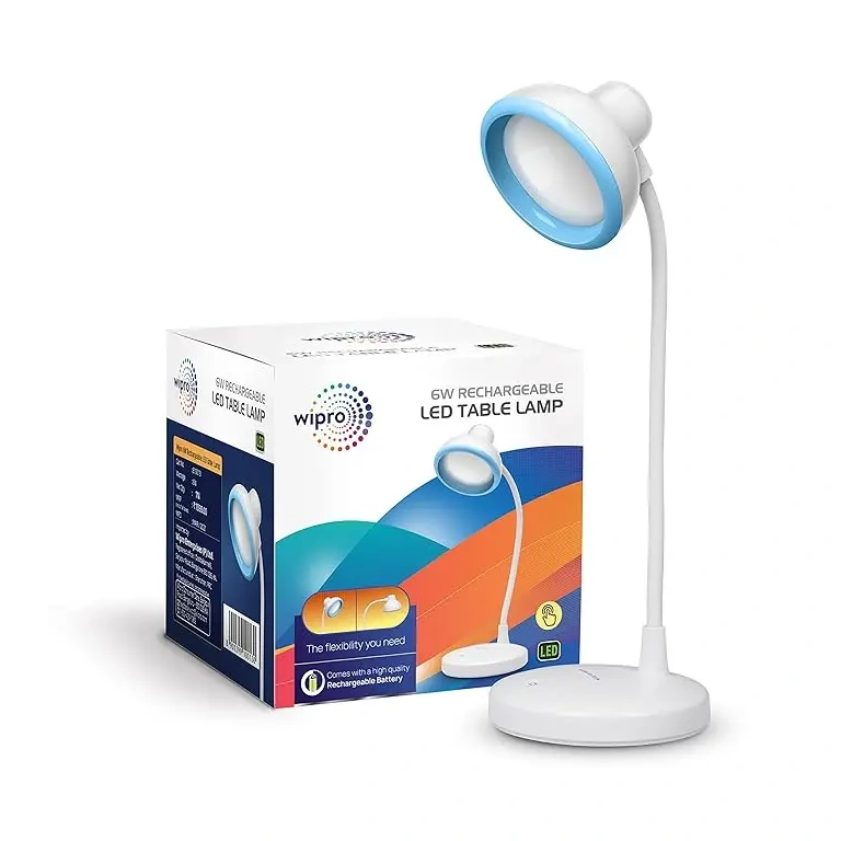 Wipro 6W LED Rechargeable Table Lamp 3 Step Dimming, Cool White, 6W E10013 e