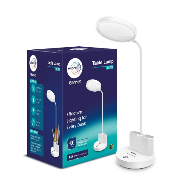 Wipro 5W Rechargable Table lamp TL03 3 Step Dimming, Cool White, 5W E20005 e