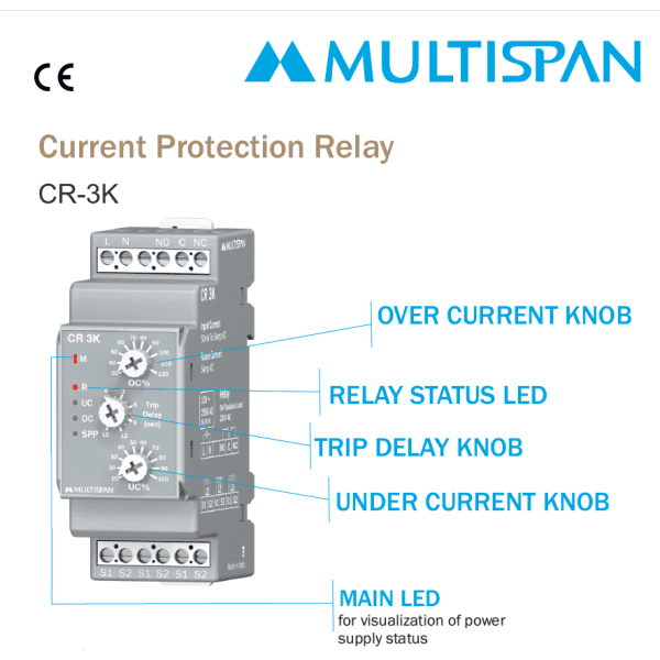CR-3K VOLTAGE CURRENT PROTECTION RELAY DIN RAIL 90 X 35 X 63 MULTISPAN 180555capture