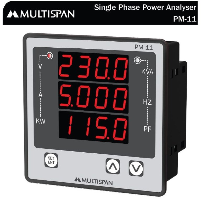PM-11 AC Meter SINGLE PHASE MULTIFUNCTION METER 96 X 96 X 54 MULTISPAN pm