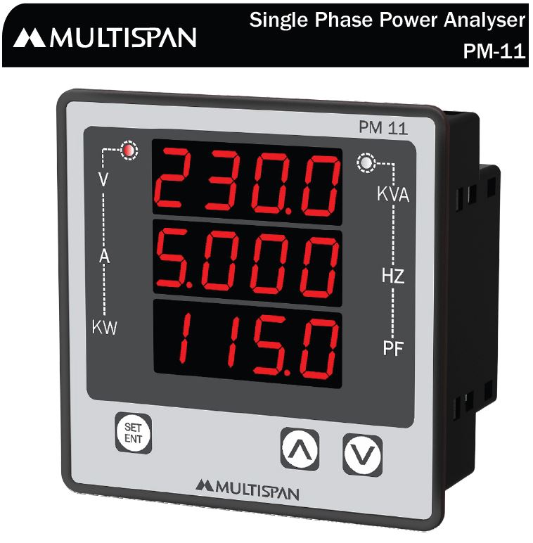 181637pm-11.jpg PM-11 AC Meter SINGLE PHASE MULTIFUNCTION METER 96 X 96 X 54 MULTISPAN pm