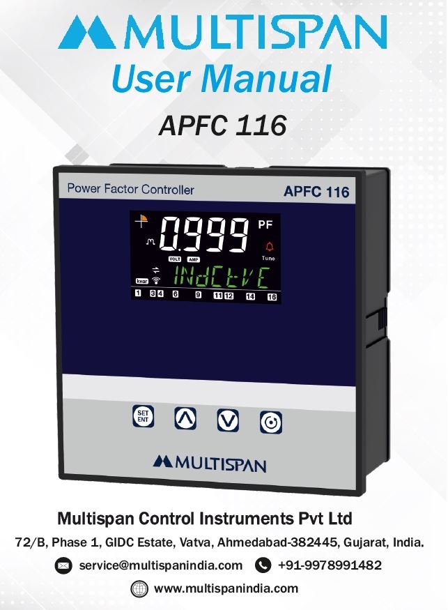 315612apfc-116.jpg APFC-116 AUTOMATIC POWER FACTOR CONTROLLER UP TO 16 STAGE 144 X 144 X 70 MULTISPAN 315612apfc 116