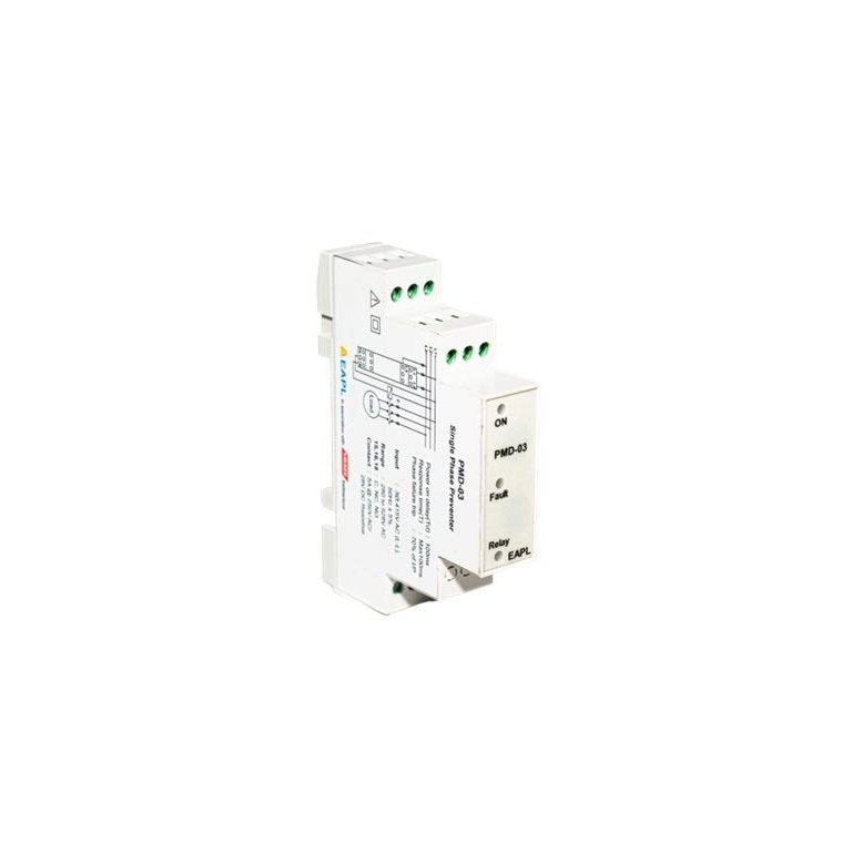 PMD-03 Phase fail, reverse, UV, Single Phase Preventer Selfpwrd,3P3W Din Rail Mount Rly1C O TDT Factoryset EAPL version 1.0.0