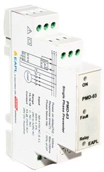 Version 1.0.0 PMD-03 Phase fail, reverse, UV, Single Phase Preventer Selfpwrd,3P3W Din Rail Mount Rly1C O TDT Factoryset EAPL version 1.0.0