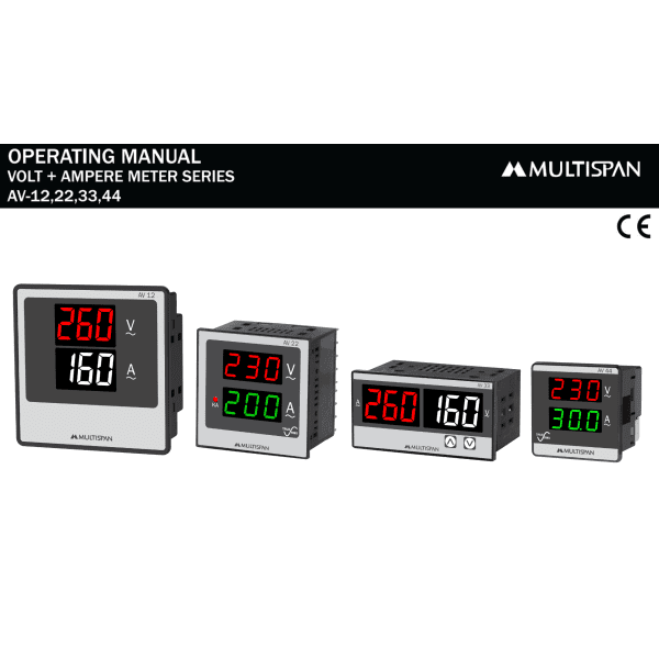AV-12 DIGITAL AMPERE VOLT METER 96 X 96 X 43 MULTISPAN av