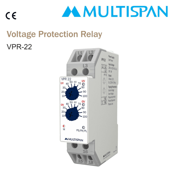 VPR-22 VOLTAGE CURRENT PROTECTION RELAY DIN RAIL 90 X 22.5 X 72 MULTISPAN vpr