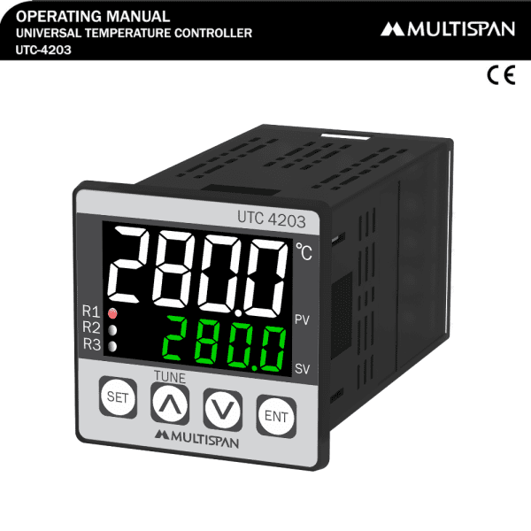 UTC-4203 DOUBLE DISPLAY UNIVERSAL INPUT PID CONTROLLER THREE RELAY 48 X 48 X 95 MULTISPAN utc