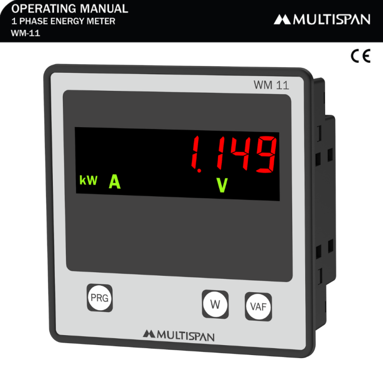 WM-11 SINGLE PHASE WATT METER 96 X 96 X 43 MULTISPAN wm