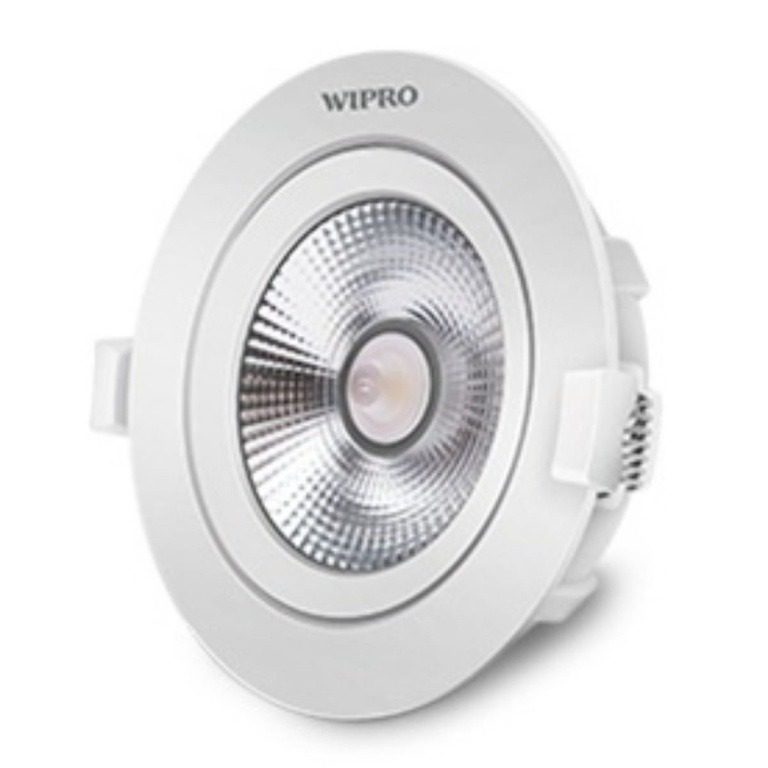 Wipro Garnet 6W Slim COB LED Spotlight Cool White 6500K , 520 Lumens 38 Beam Angle, 72mm Cutout Adjustable Design, Efficient