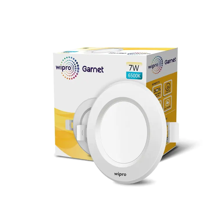 Wipro Alpha 7W Round Downlight for Junction Box Cool Day White 6500K , 600 Lumens Glare-Free Design, Recessed Downlight for F