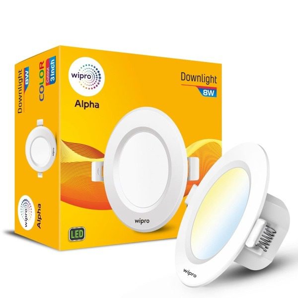 Wipro Garnet 8W Round Colour Changing Downlight Warm White, Neutral White, Cool White Glare-Free Design, Recessed Downlighter