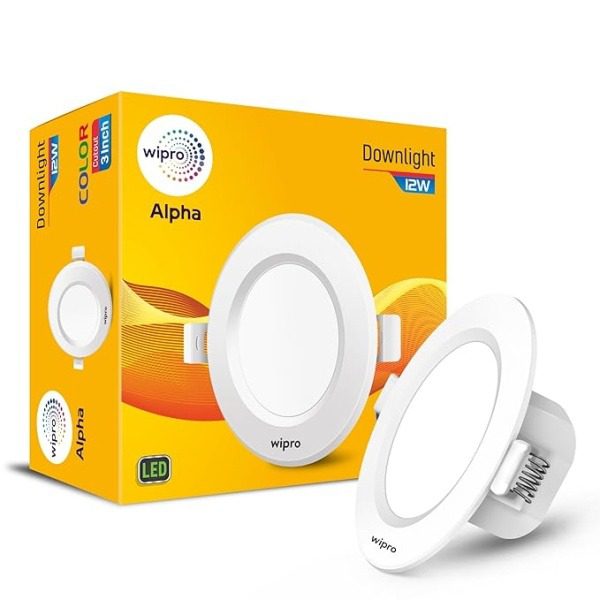 Wipro Garnet 12W Round Downlight for Junction Box Warm White 2700K , Glare-Free Design Recessed Downlighter for False Ceiling