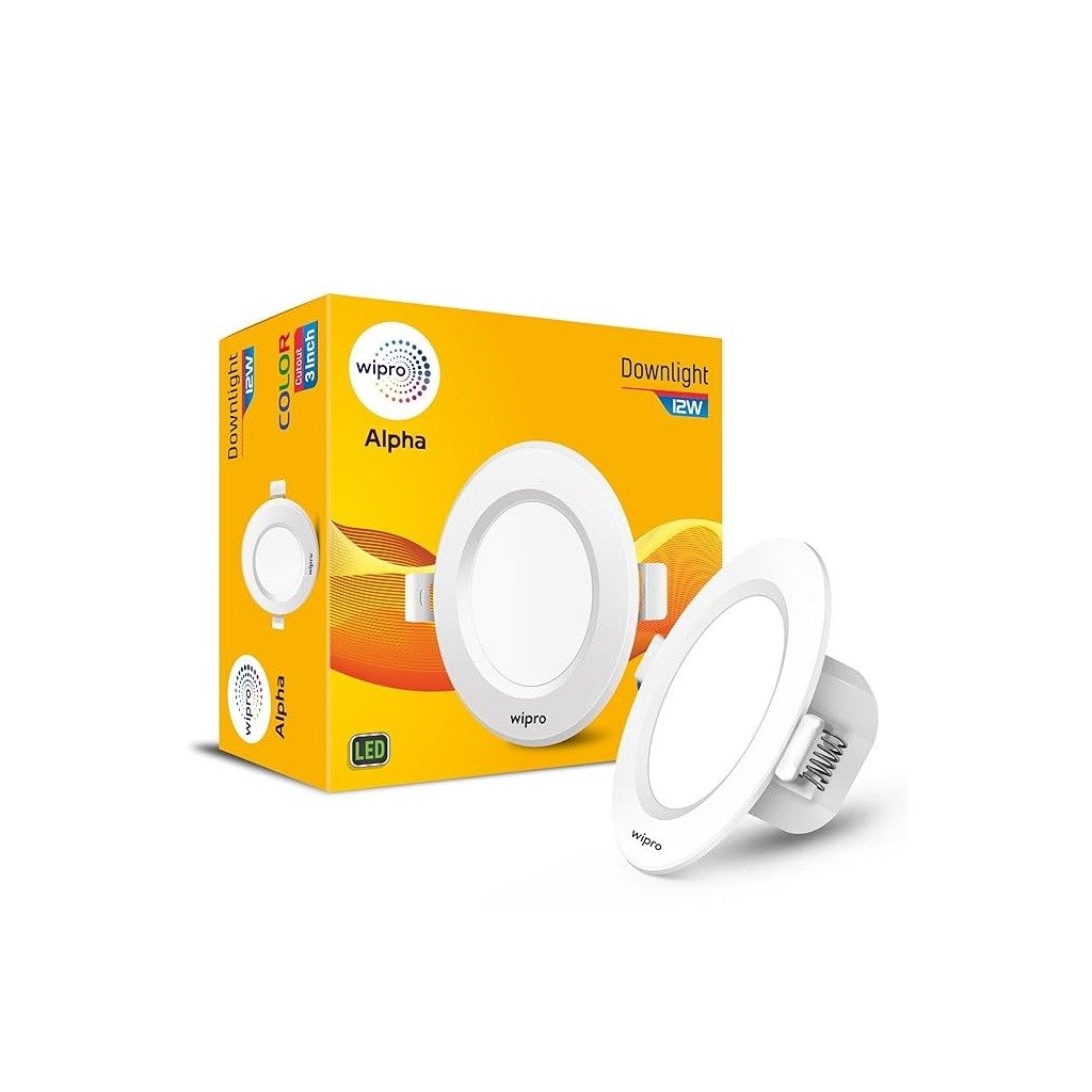 Wipro Garnet 12W Round Downlight for Junction Box Cool White 6500K , Glare-Free Design Recessed Downlighter for False Ceiling