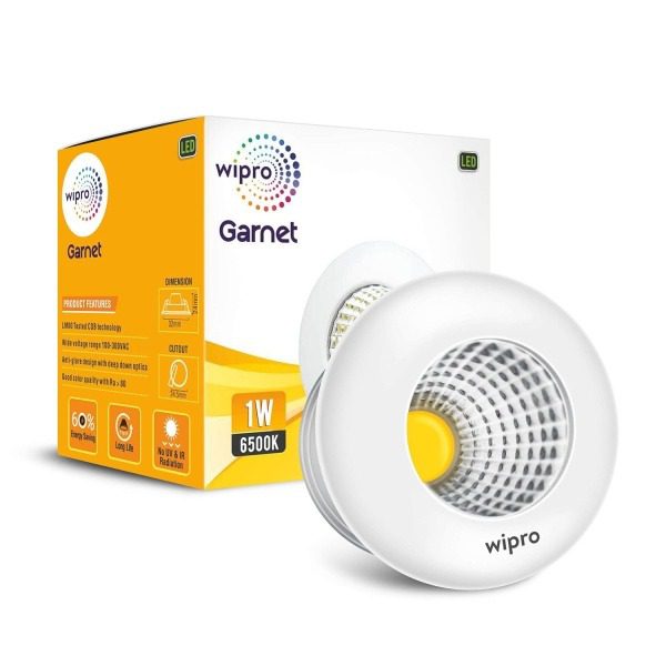 Wipro Garnet 1W LED Cabinet COB Spotlight Cool White 6500K , 100 Lumens 40 Beam Angle, 29mm Cutout Adjustable Design, Recesse