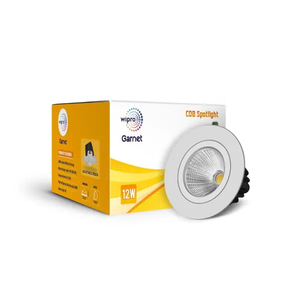 Wipro Garnet 12W COB Spotlight Cool White 6500K , 1100 Lumens 35 Beam Angle, 75mm Cutout Adjustable Design, Aluminium Housing
